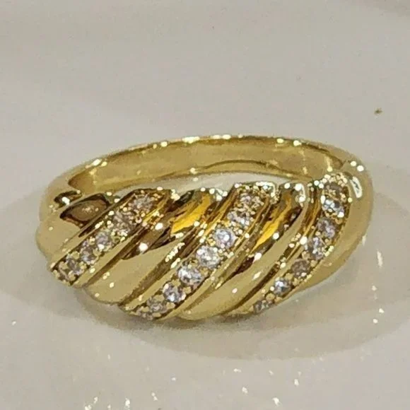 Size‎ 7 Womens Gold Plated Zircon Dome  Twisted Ring - Picture 3 of 14